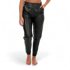 Spanx Faux Leather Joggers Black Pull-On Pants Sz M | High Rise Cool Girl Slouch